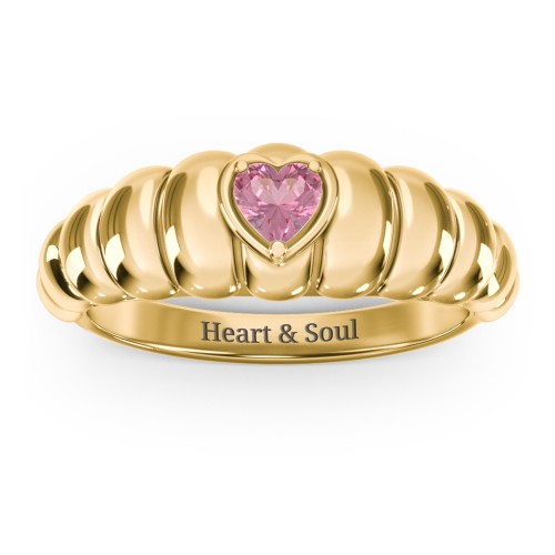 Croissant Dome Ring with Heart Gemstone – 18K Gold Plated Silver with Pink Tourmaline