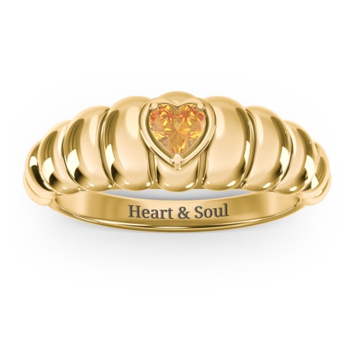 Croissant Dome Ring with Heart Gemstone – 18K Gold Plated Silver with Citrine