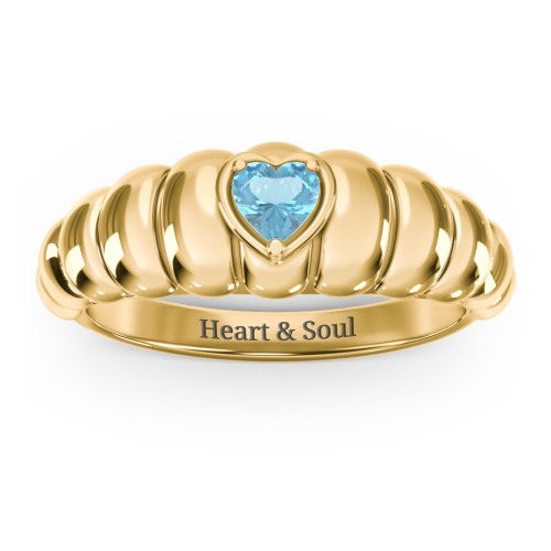Croissant Dome Ring with Heart Gemstone – 18K Gold Plated Silver with Blue Topaz