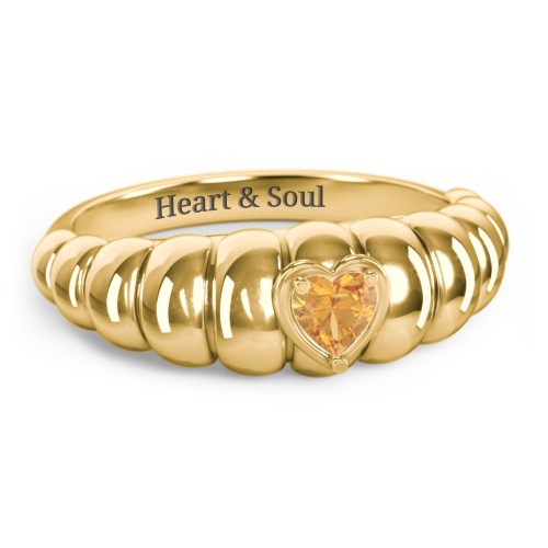 Croissant Dome Ring with Heart Gemstone – 18K Gold Plated Silver with Citrine
