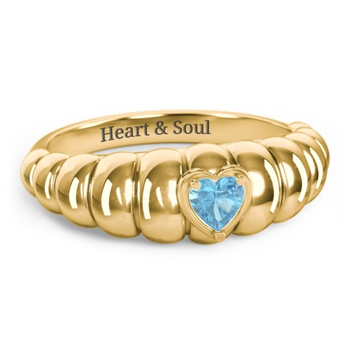 Croissant Dome Ring with Heart Gemstone – 18K Gold Plated Silver with Blue Topaz