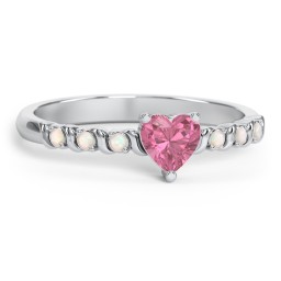 Solitaire Heart Gemstone Ring with Side Accent Stones