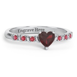 Solitaire Heart Gemstone Ring with Side Accent Stones