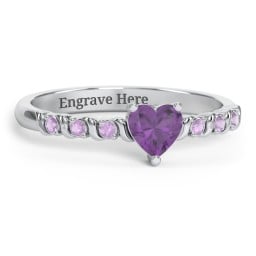Solitaire Heart Gemstone Ring with Side Accent Stones