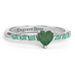 Solitaire Heart Gemstone Ring with Side Accent Stones