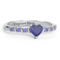 Solitaire Heart Gemstone Ring with Side Accent Stones