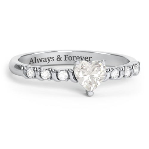 Solitaire Heart Gemstone Ring with Side Accent Stones