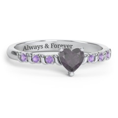 Solitaire Heart Gemstone Ring with Side Accent Stones – 18K Gold Plated Silver with Blue Sapphire
