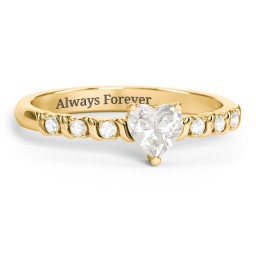 Solitaire Heart Gemstone Ring with Side Accent Stones in 18K Gold Plated Silver with Cubic Zirconia