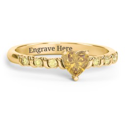 Solitaire Heart Gemstone Ring with Side Accent Stones in 18K Gold Plated Silver with Citrine