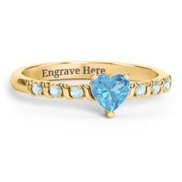 Solitaire Heart Gemstone Ring with Side Accent Stones in 18K Gold Plated Silver with Blue Topaz