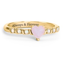 Solitaire Heart Gemstone Ring with Side Accent Stones in 18K Gold Plated Silver with Opal