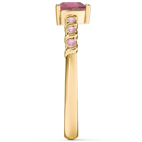 Solitaire Heart Gemstone Ring with Side Accent Stones – 18K Gold Plated Silver with Pink Tourmaline