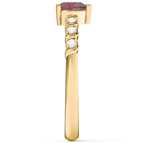 Solitaire Heart Gemstone Ring with Side Accent Stones – 18K Gold Plated Silver with Ruby and Cubic Zirconia