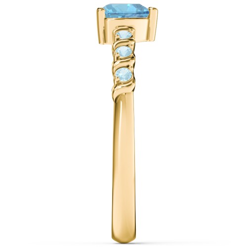 Solitaire Heart Gemstone Ring with Side Accent Stones – 18K Gold Plated Silver with Blue Topaz