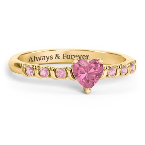 Solitaire Heart Gemstone Ring with Side Accent Stones – 18K Gold Plated Silver with Pink Tourmaline
