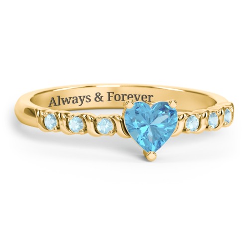 Solitaire Heart Gemstone Ring with Side Accent Stones – 18K Gold Plated Silver with Blue Topaz