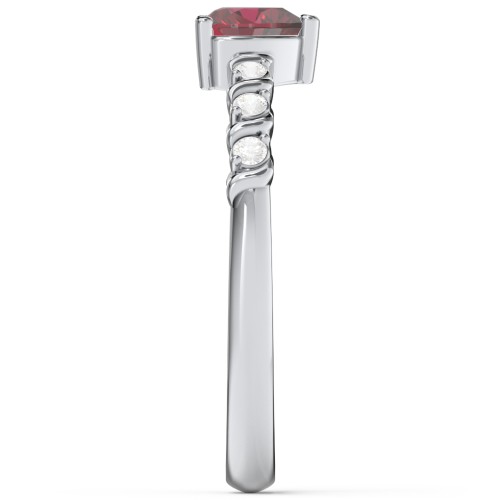 Solitaire Heart Gemstone Ring with Side Accent Stones – Sterling Silver with Ruby and Cubic Zirconia