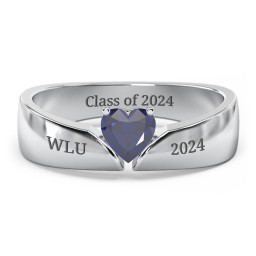 Solitaire Heart Gemstone Ring with Tapered Wide Band