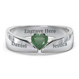 Solitaire Heart Gemstone Ring with Tapered Wide Band