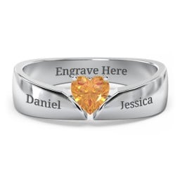 Solitaire Heart Gemstone Ring with Tapered Wide Band