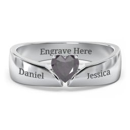 Solitaire Heart Gemstone Ring with Tapered Wide Band