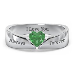 Solitaire Heart Gemstone Ring with Tapered Wide Band