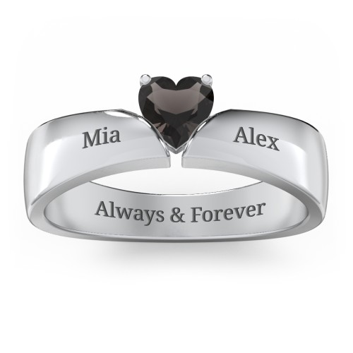 Solitaire Heart Gemstone Ring with Tapered Wide Band