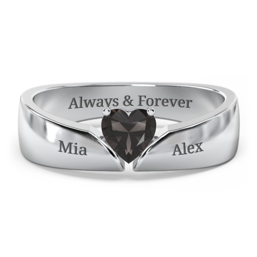 Solitaire Heart Gemstone Ring with Tapered Wide Band