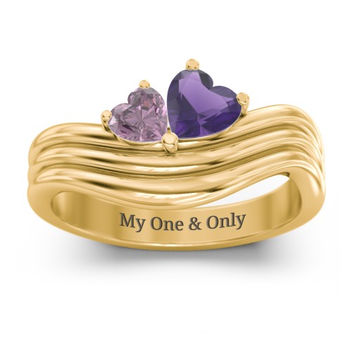 Double Heart Wave Birthstone Ring