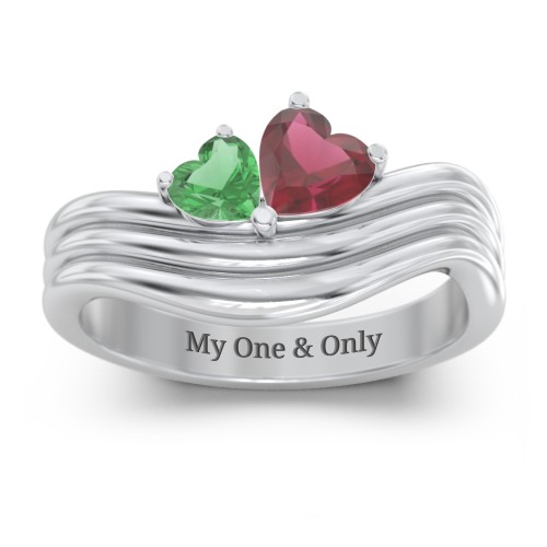 Double Heart Wave Birthstone Ring