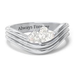 Double Heart Wave Birthstone Ring in 925 Sterling Silver with Cubic Zirconia