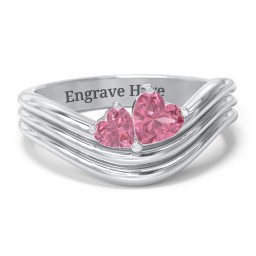 Double Heart Wave Birthstone Ring in 925 Sterling Silver with Pink Tourmaline