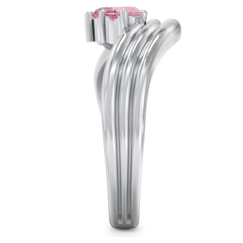Double Heart Wave Birthstone Ring – Sterling Silver with Pink Tourmaline