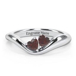 Tilted Double Heart Gemstone Ring with Curved Band