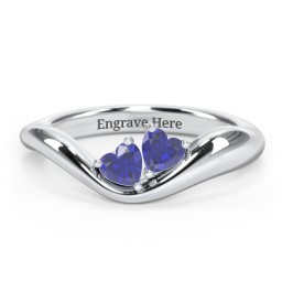 Tilted Double Heart Gemstone Ring with Curved Band