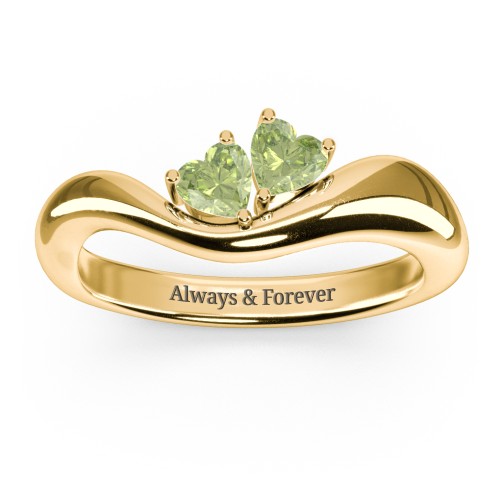 Tilted Double Heart Gemstone Ring with Curved Band