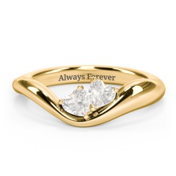 Tilted Double Heart Gemstone Ring with Curved Band in 18K Gold Plated Silver with Cubic Zirconia