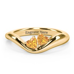 Tilted Double Heart Gemstone Ring with Curved Band in 18K Gold Plated Silver with Citrine