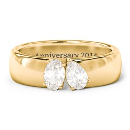 Toi et Moi Oval and Pear Gemstone Ring with Wide Band