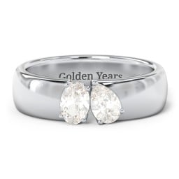 Toi et Moi Oval and Pear Gemstone Ring with Wide Band