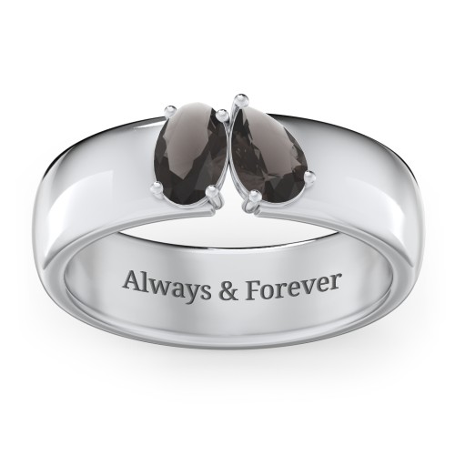 Toi et Moi Oval and Pear Gemstone Ring with Wide Band