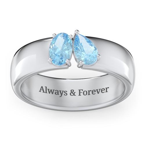 Toi et Moi Oval and Pear Gemstone Ring with Wide Band