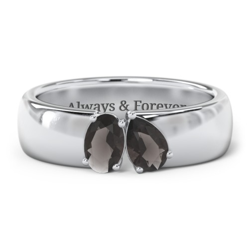Toi et Moi Oval and Pear Gemstone Ring with Wide Band