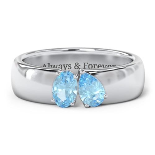 Toi et Moi Oval and Pear Gemstone Ring with Wide Band