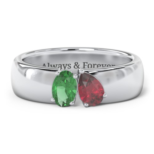 Toi et Moi Oval and Pear Gemstone Ring with Wide Band