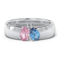Toi et Moi Oval and Pear Gemstone Ring with Wide Band – 10K Rose Gold with Pink Tourmaline and Blue Topaz