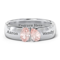 Toi et Moi Oval and Pear Gemstone Ring with Wide Band in 925 Sterling Silver with Morganite