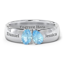 Toi et Moi Oval and Pear Gemstone Ring with Wide Band in 925 Sterling Silver with Blue Topaz