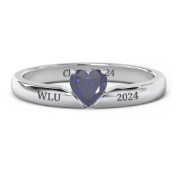 Solitaire Heart Gemstone Ring with Engravable Band